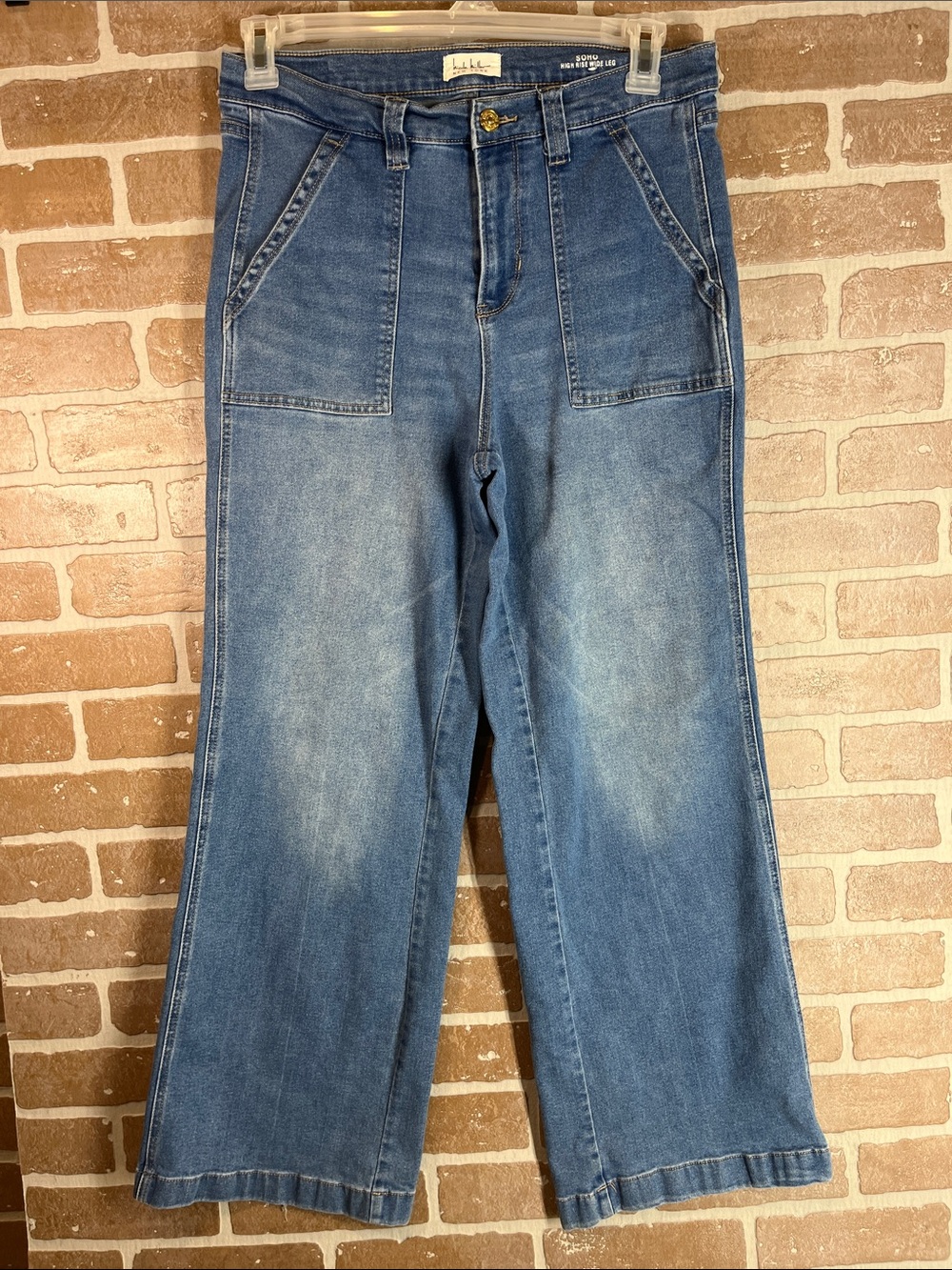 Nicole Miller Jeans Womens Sz 10 Blue Soho High Rise Wide Leg Stretch